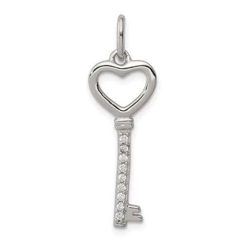 Sterling Silver 1in Cubic Zirconia Heart Key Pendant