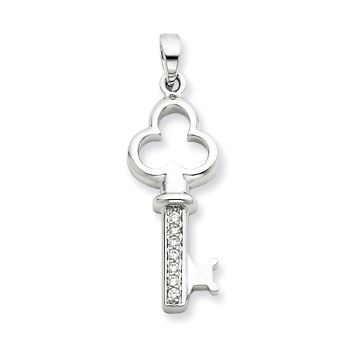 Sterling Silver 1in Cubic Zirconia Clover Key Pendant