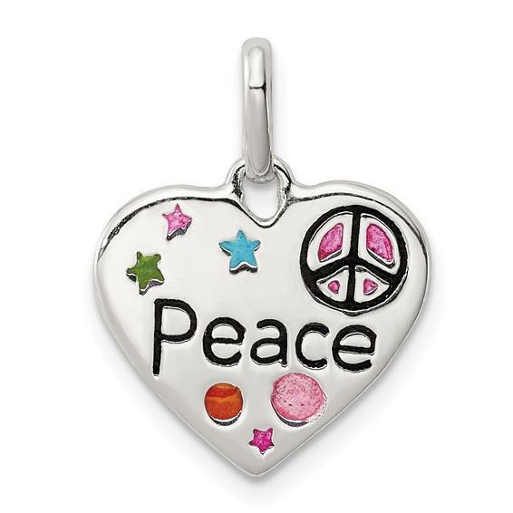 Sterling Silver 1/2in Heart Peace Enamel Charm