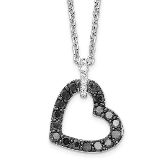 Sterling Silver 0.5 Ct Black and White Diamond Heart Necklace