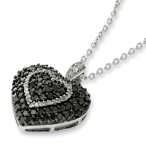Sterling Silver 1 Ct Black and White Diamond Heart Necklace