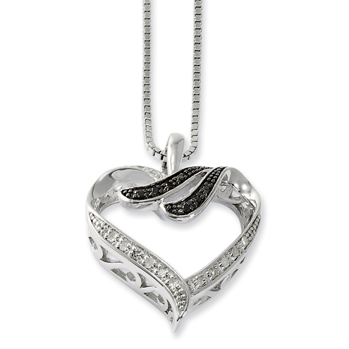 Sterling Silver 0.1 ct Black and White Diamond Heart Necklace