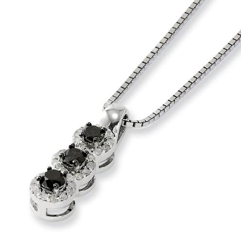 Sterling Silver 3-Stone Black Diamond Necklace with White Diamonds
