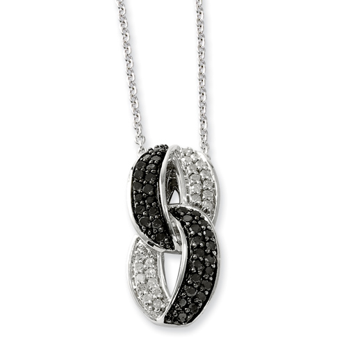 0.5 Ct Sterling Silver Black & White Diamond Loop Necklace