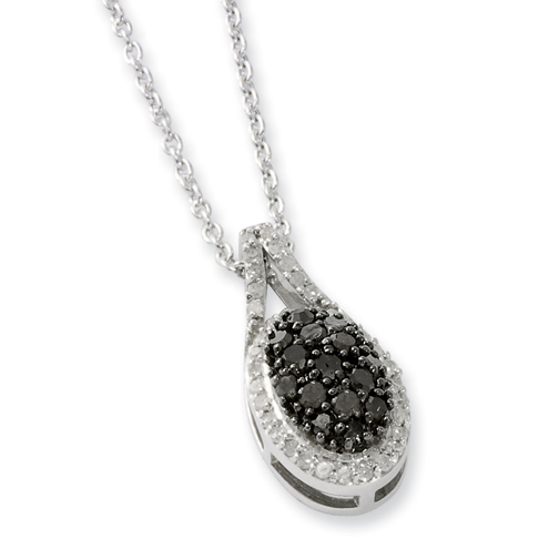 0.5 Ct Sterling Silver Black & White Diamond Teardrop Necklace