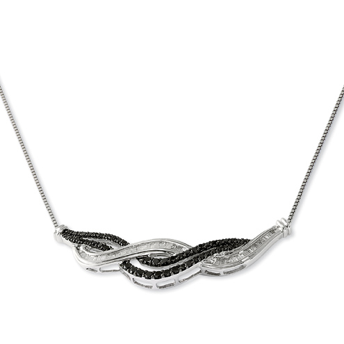 Sterling Silver 1 Ct Black and White Diamond Baguette Necklace