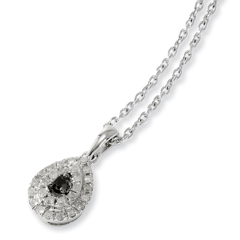 Sterling Silver 0.26 Ct Black and White Diamond Tear Drop Necklace