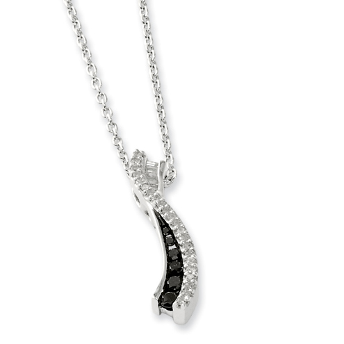 Sterling Silver 0.25 Ct Black and White Diamond Curve Necklace