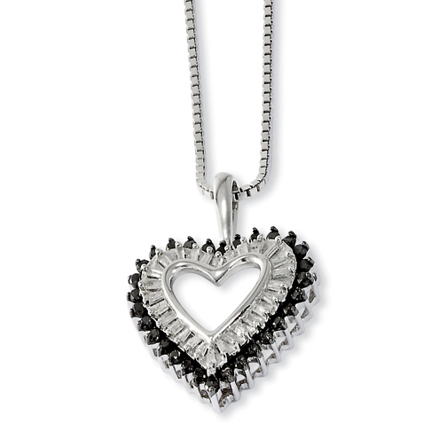 0.50 Ct Sterling Silver Black and White Diamond Heart Necklace