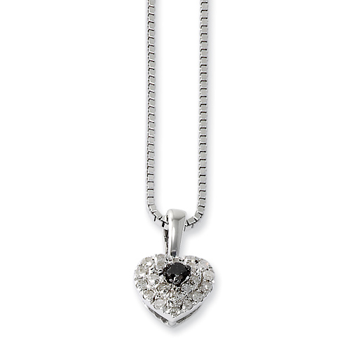0.21 Ct Sterling Silver Black & White Diamond Heart Necklace