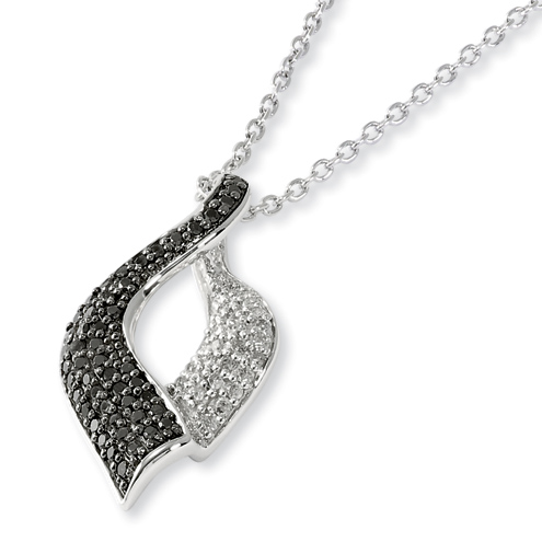 0.5 Ct Sterling Silver Black & White Diamond Ribbon Necklace
