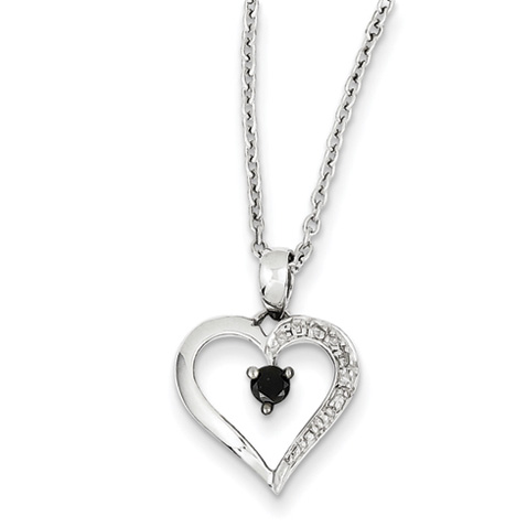 Sterling Silver 0.12 Ct Black and White Diamond Heart Necklace
