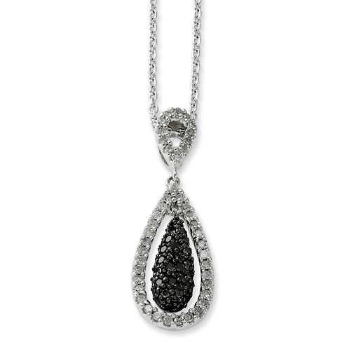 Sterling Silver 0.5 Ct Black and White Diamond Teardrops Necklace