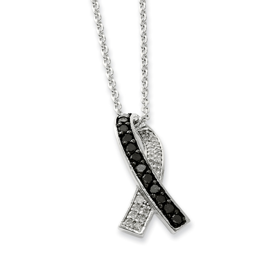 Sterling Silver 0.27 Ct Black and White Diamond Ribbon Necklace