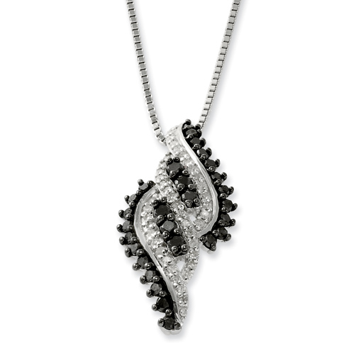 0.77 Ct Sterling Silver Black and White Diamond Necklace