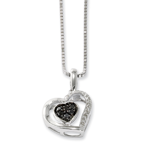 0.16 Ct Sterling Silver Black and White Diamond Heart Necklace