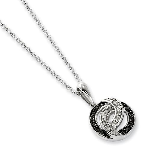 Sterling Silver 0.09 Ct Black and White Diamond Round Necklace