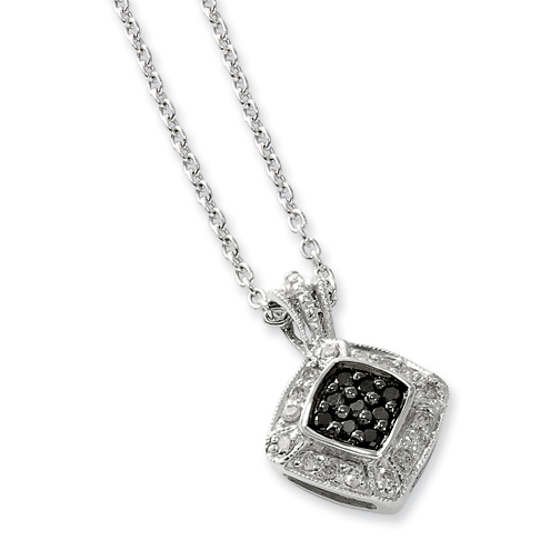 0.25 Ct Sterling Silver Black & White Diamond Box Necklace