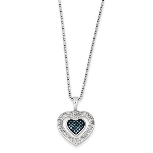 Sterling Silver 1/5 ct Blue and White Diamond Heart Necklace