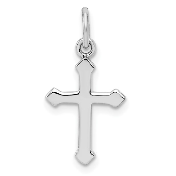Rhodium Plated Sterling Silver 5/8in Child's Pointed Cross Pendant
