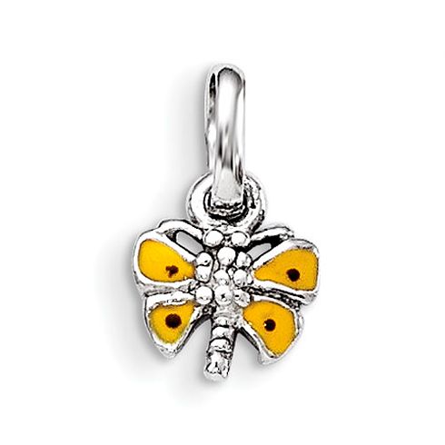 Sterling Silver Child's Yellow Enameled Butterfly Pendant