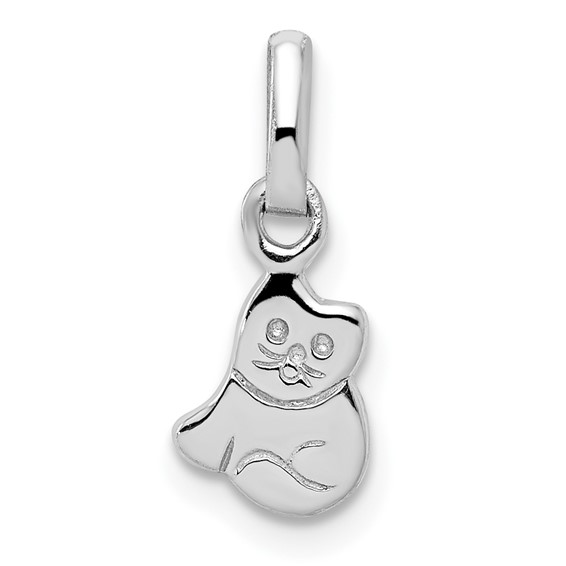 Rhodium-plated Sterling Silver Child's Kitty Cat Pendant
