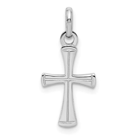 Rhodium Plated Sterling Silver Child's Crusader Cross Pendant 5/8in
