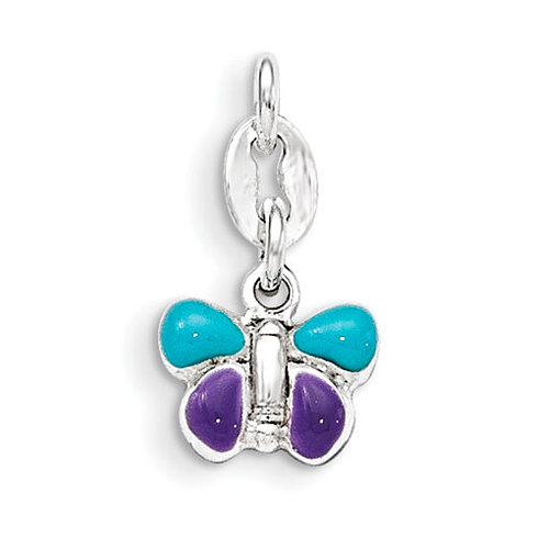 Sterling Silver Blue and Purple Enamel Butterfly Pendant