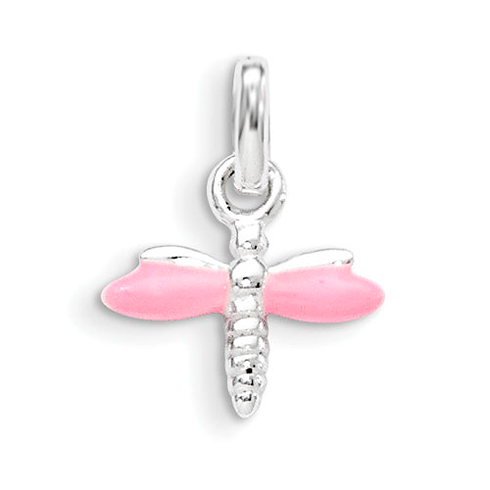 Sterling Silver 1/2in Children's Pink Enameled Dragonfly Charm