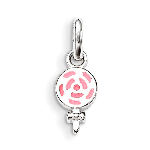 Sterling Silver Children's Pink Enameled Lollipop Pendant