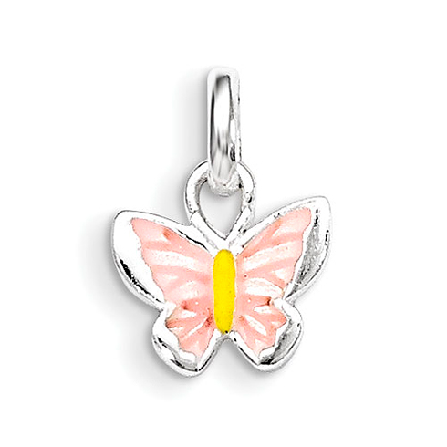Sterling Silver Children's Pink and Yellow Enameled Butterfly Pendant