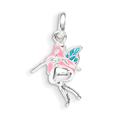 Sterling Silver Children's Pink and Blue Enameled Fairy Pendant