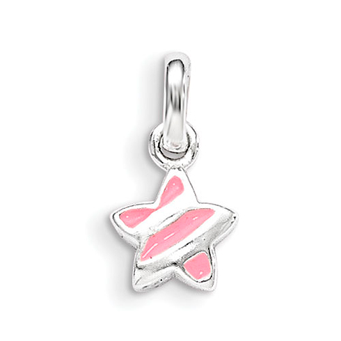 Sterling Silver Children's Pink Enameled Star Pendant