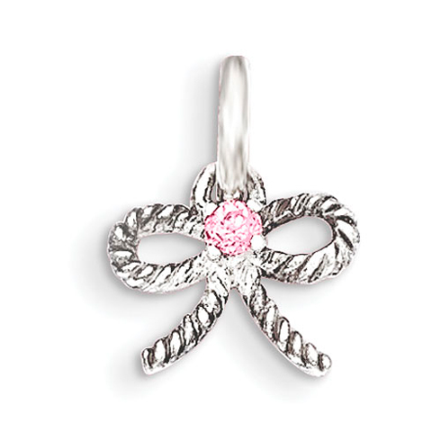Sterling Silver Pink CZ Twisted Bow Kid's Pendant