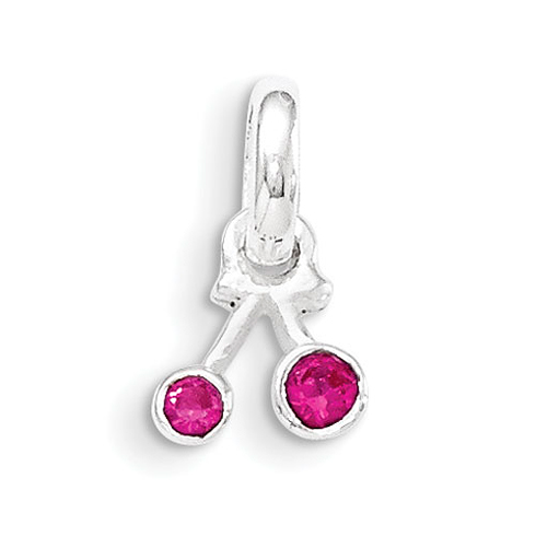 Sterling Silver Synthetic Ruby Cherry Kid's Pendant