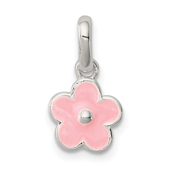 Sterling Silver Pink Enamel Kid's Flower Pendant