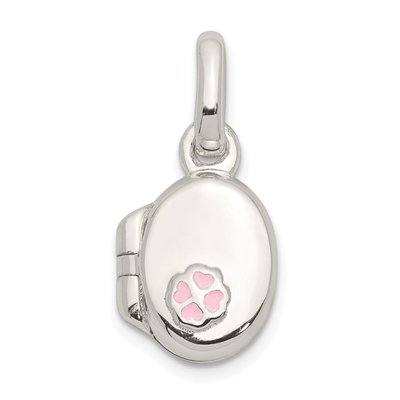 Sterling Silver Pink Enamel Oval Flower Locket Pendant