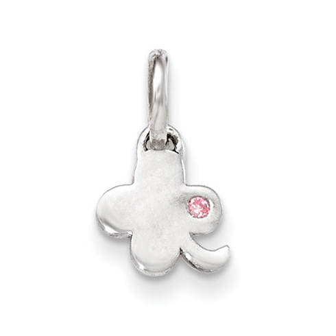 Sterling Silver 3/8in Pink CZ Clover Kid's Pendant