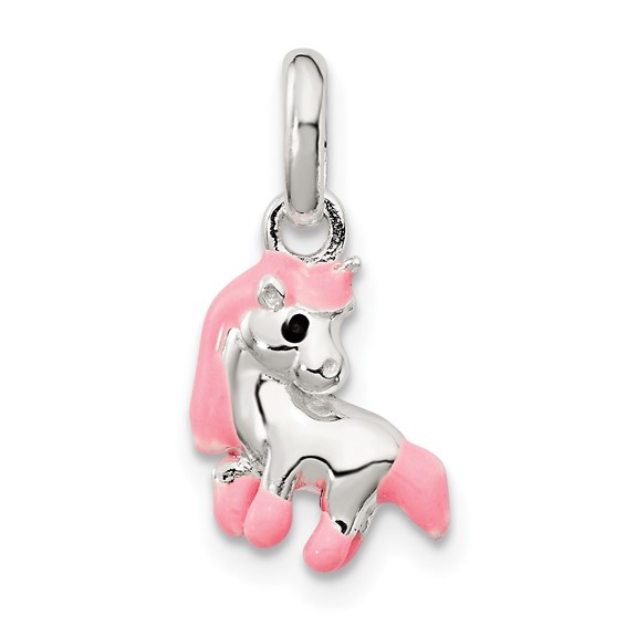 Sterling Silver Kid's Pink Enamel Horse Pendant