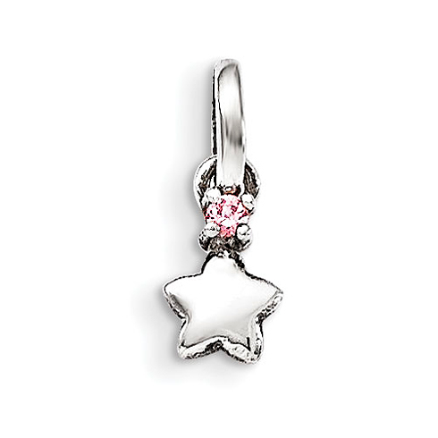Sterling Silver 3/8in Pink CZ Star Kid's Pendant