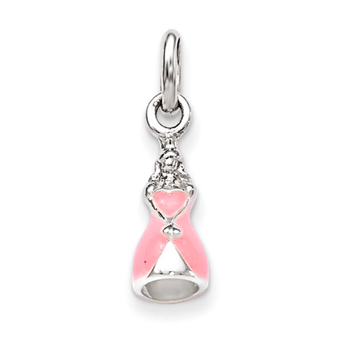 Sterling Silver Children's Pink Enameled Princess Pendant