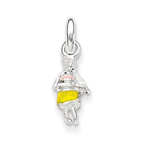 Sterling Silver Children's Yellow Enameled Hula Dancer Pendant