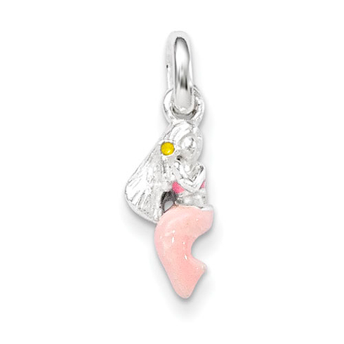 Sterling Silver Children's Pink Enameled Mermaid Pendant