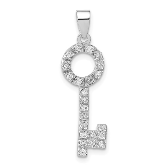 Sterling Silver 1in CZ Key Pendant with Round Head