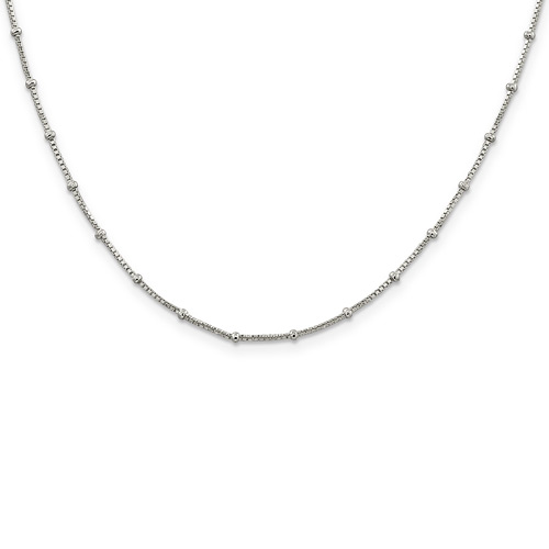 Sterling Silver 16in Beaded Box Chain 1.25mm