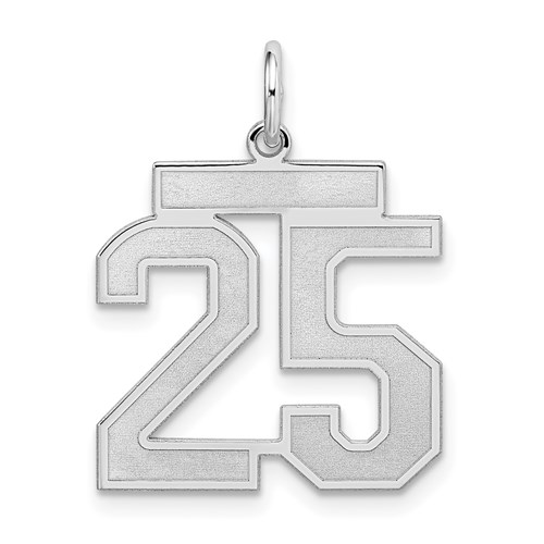Sterling Silver Satin Number 25 Pendant 5/8in