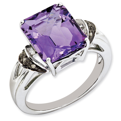 5.6 ct Sterling Silver Amethyst and Diamond Ring
