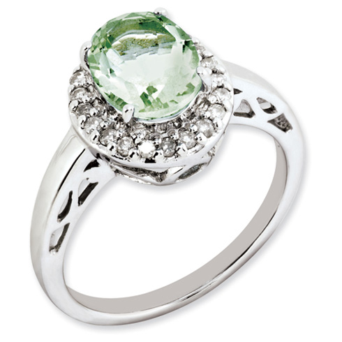 1.72 ct Sterling Silver Green Quartz and Diamond Ring
