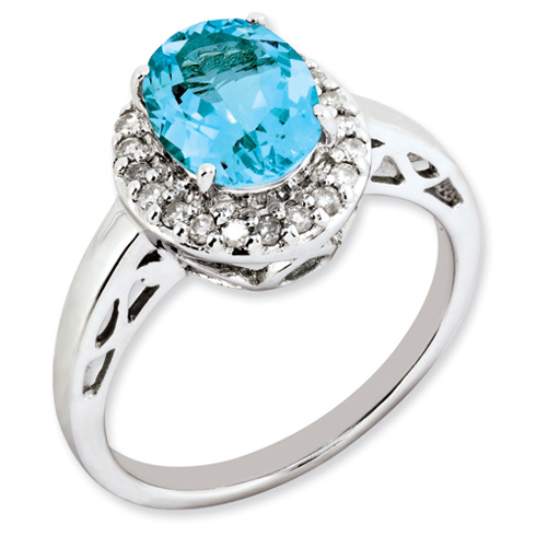 2.3 ct Sterling Silver Light Swiss Blue Topaz and Diamond Ring