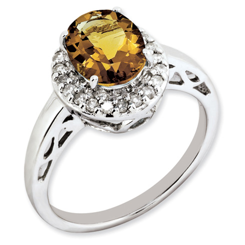 1.72 ct Sterling Silver Oval Whiskey Quartz and Diamond Ring